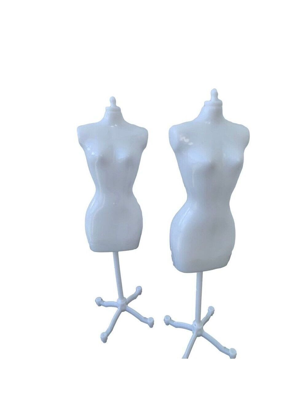 2PC White Mini Mannequin Dress Form Stands – Fits Barbie & 1/6 Scale Dolls